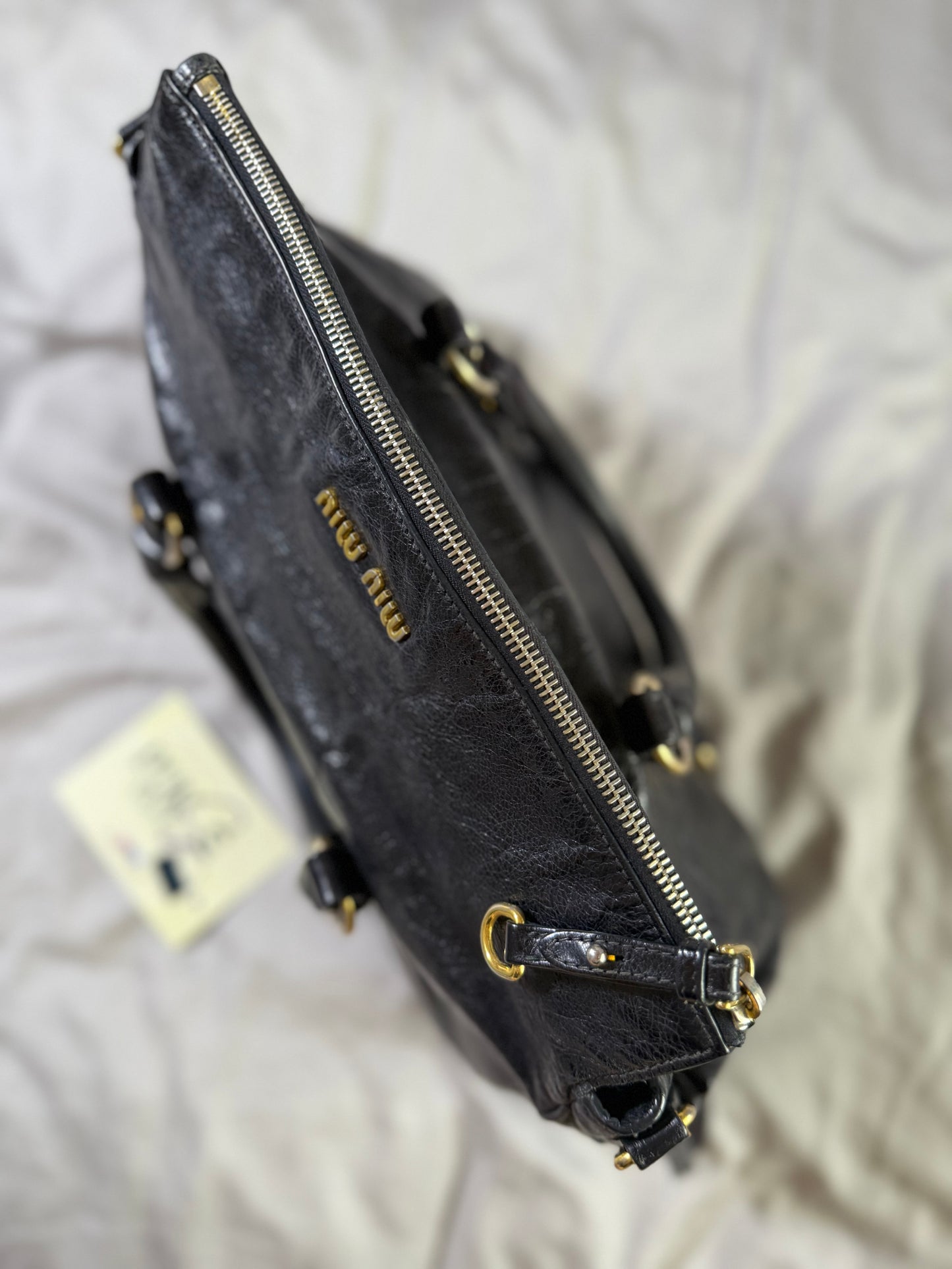 Authentic MIU MIU Vitello Lux Fomo Bow Satchel Crossbody Bag