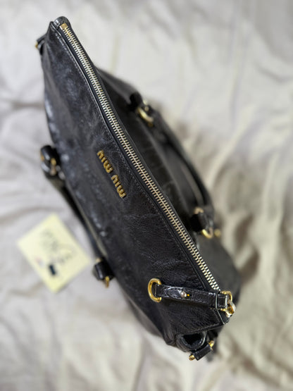 Authentic MIU MIU Vitello Lux Fomo Bow Satchel Crossbody Bag
