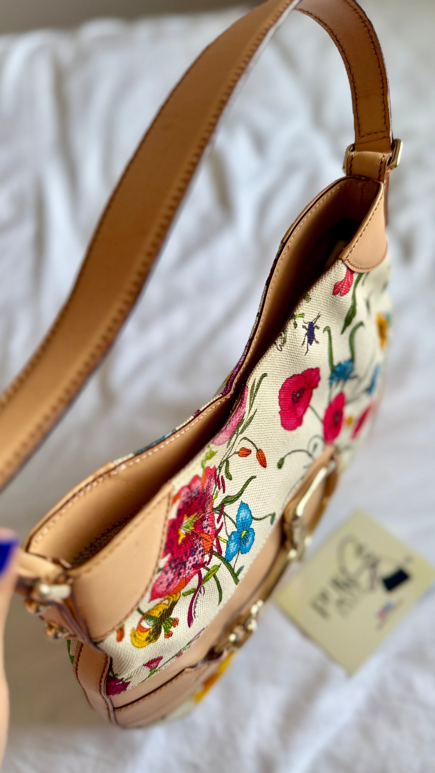 Authentic Vintage GUCCI Hasler Horsebit Flora Canvas Hobo Shoulder Bag