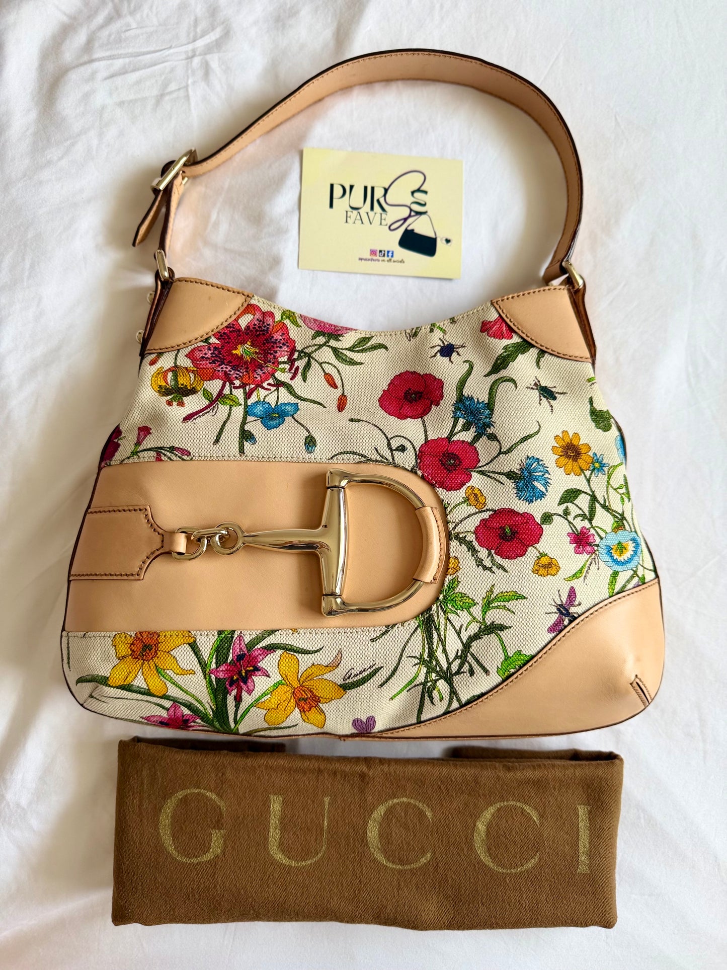 Authentic Vintage GUCCI Hasler Horsebit Flora Canvas Hobo Shoulder Bag