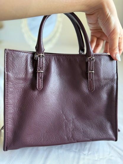 Authentic BALENCIAGA Burgundy Wine Calfskin Leather Mini Papier A4 Magnet Tote Bag