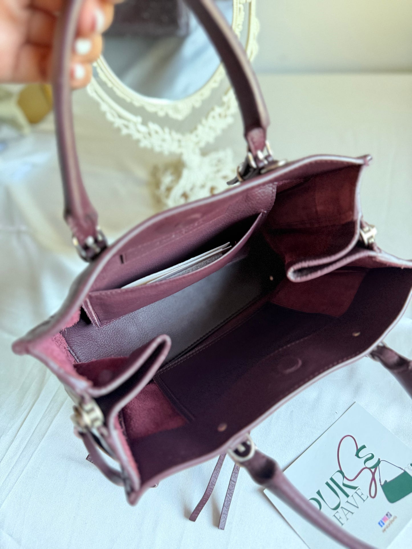 Authentic BALENCIAGA Burgundy Wine Calfskin Leather Mini Papier A4 Magnet Tote Bag