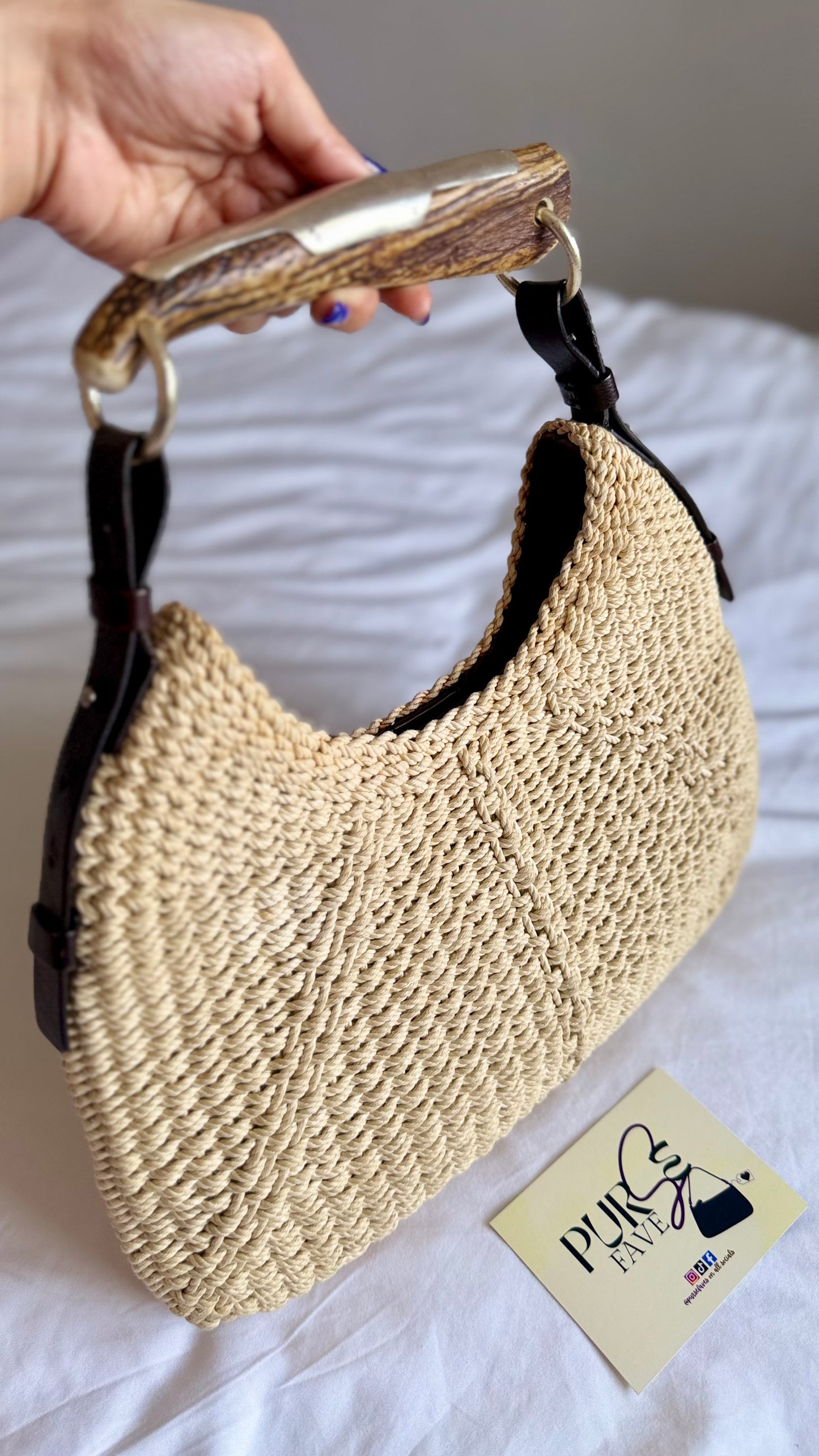 Authentic Vintage YVES SAINT LAURENT Mombasa Raffia by Tom Ford Horn Hobo Shoulder Bag