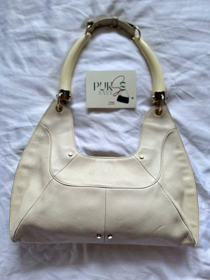 Authentic YVES SAINT LAURENT Mombasa Double Horn Cream Leather Shoulder Bag