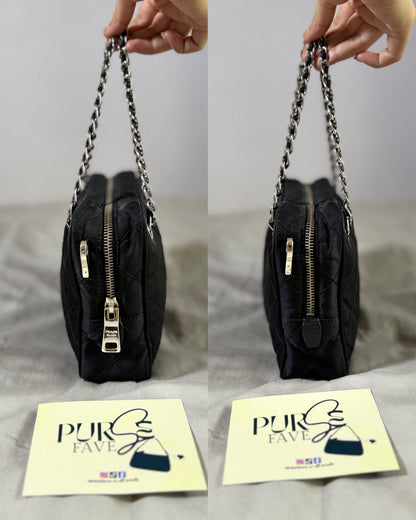 Authentic PRADA Nylon Tessuto Impuntu Quilted Black Bandoliera Mini Top Handle Bag