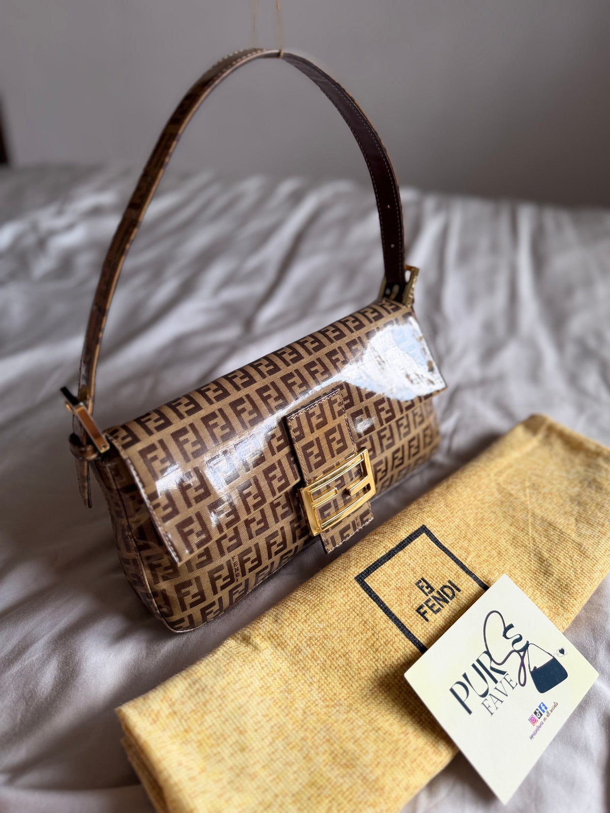 Fendi Zucchino Gold Vinyl Baguette