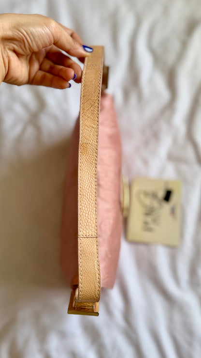 Authentic Vintage Fendi Baguette Pink Silk 3D Embossed Floral Swirl Pattern