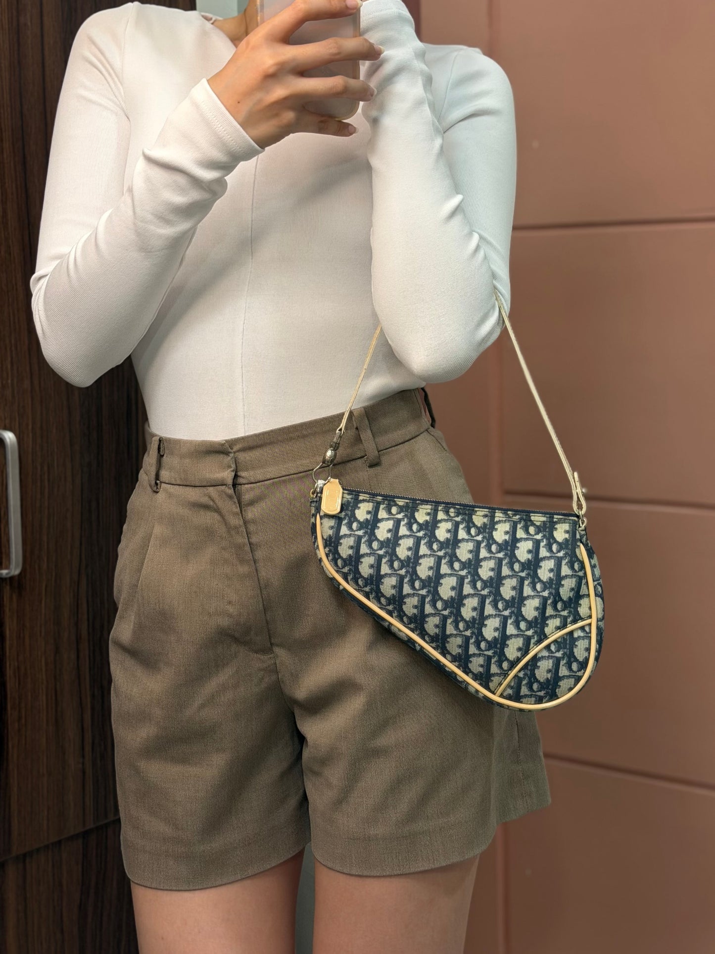 Authentic Vintage CHRISTIAN DIOR Blue Canvas Mini Saddle Pochette Bag