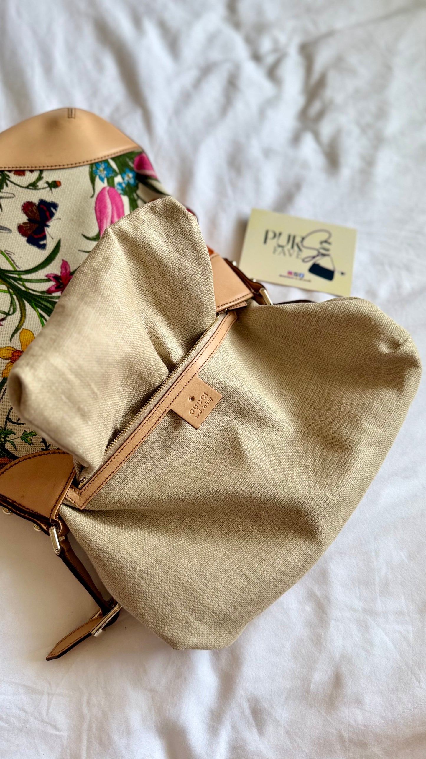 Authentic Vintage GUCCI Hasler Horsebit Flora Canvas Hobo Shoulder Bag
