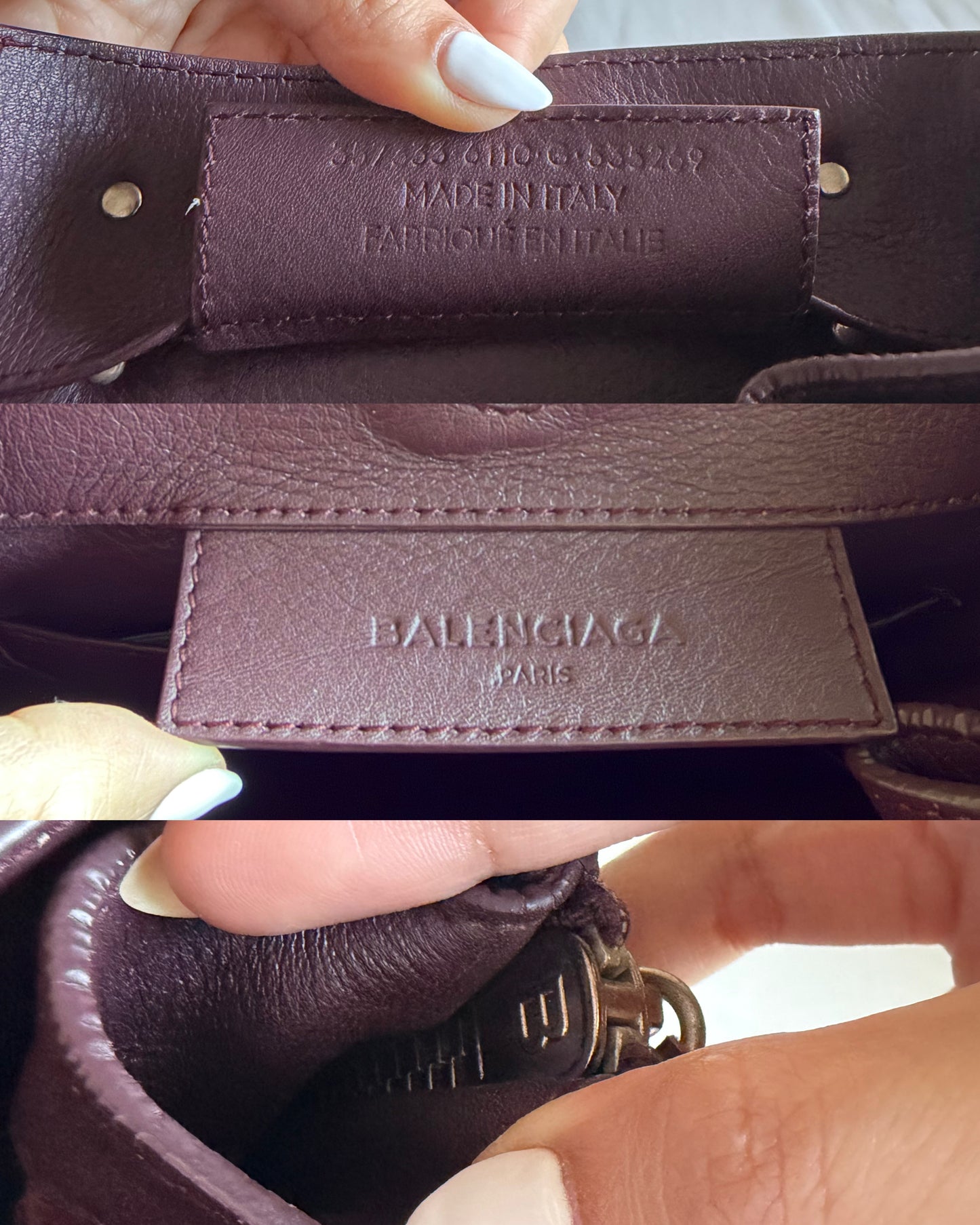 Authentic BALENCIAGA Burgundy Wine Calfskin Leather Mini Papier A4 Magnet Tote Bag