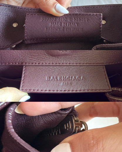 Authentic BALENCIAGA Burgundy Wine Calfskin Leather Mini Papier A4 Magnet Tote Bag