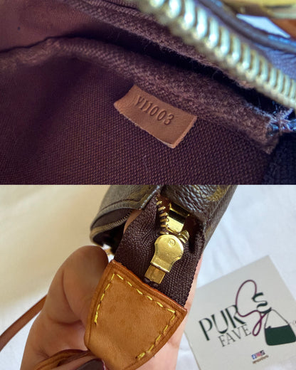 Authentic LOUIS VUITTON Pochette Accessoire Clutch Brown Monogram Canvas Leather Shoulder Bag