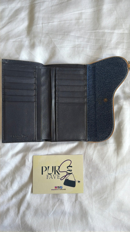 Authentic Vintage CHRISTIAN DIOR Blue Denim Saddle Trifold Wallet