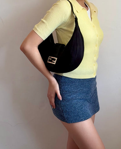 Authentic FENDI Half-Moon Croissant Black Neoprene Baguette Bag