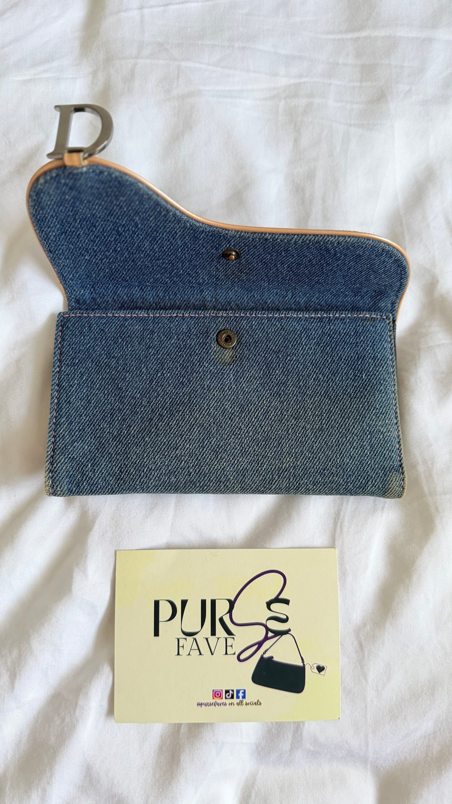 Authentic Vintage CHRISTIAN DIOR Blue Denim Saddle Trifold Wallet