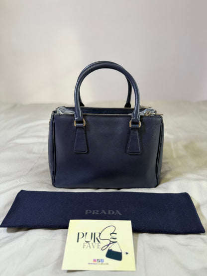 Authentic PRADA Saffiano Lux Galleria Navy Blue Mini Double Zip Tote Crossbody