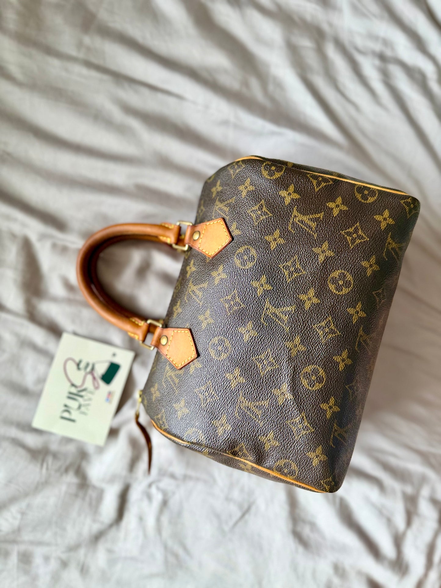 Authentic LOUIS VUITTON Speedy 25 Brown Monogram Canvas Satchel Handbag