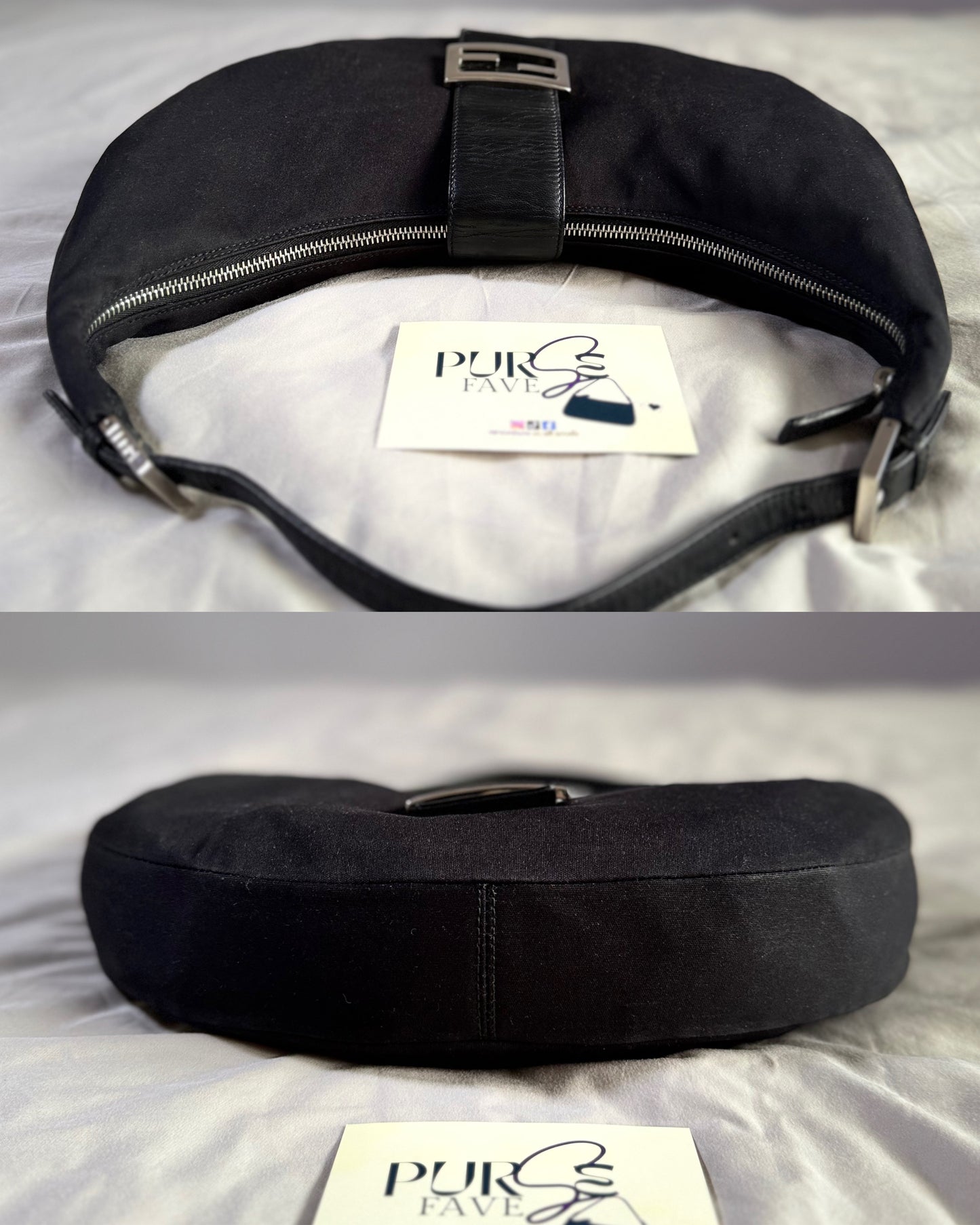 Authentic FENDI Half-Moon Croissant Black Neoprene Baguette Bag