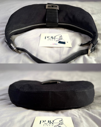 Authentic FENDI Half-Moon Croissant Black Neoprene Baguette Bag