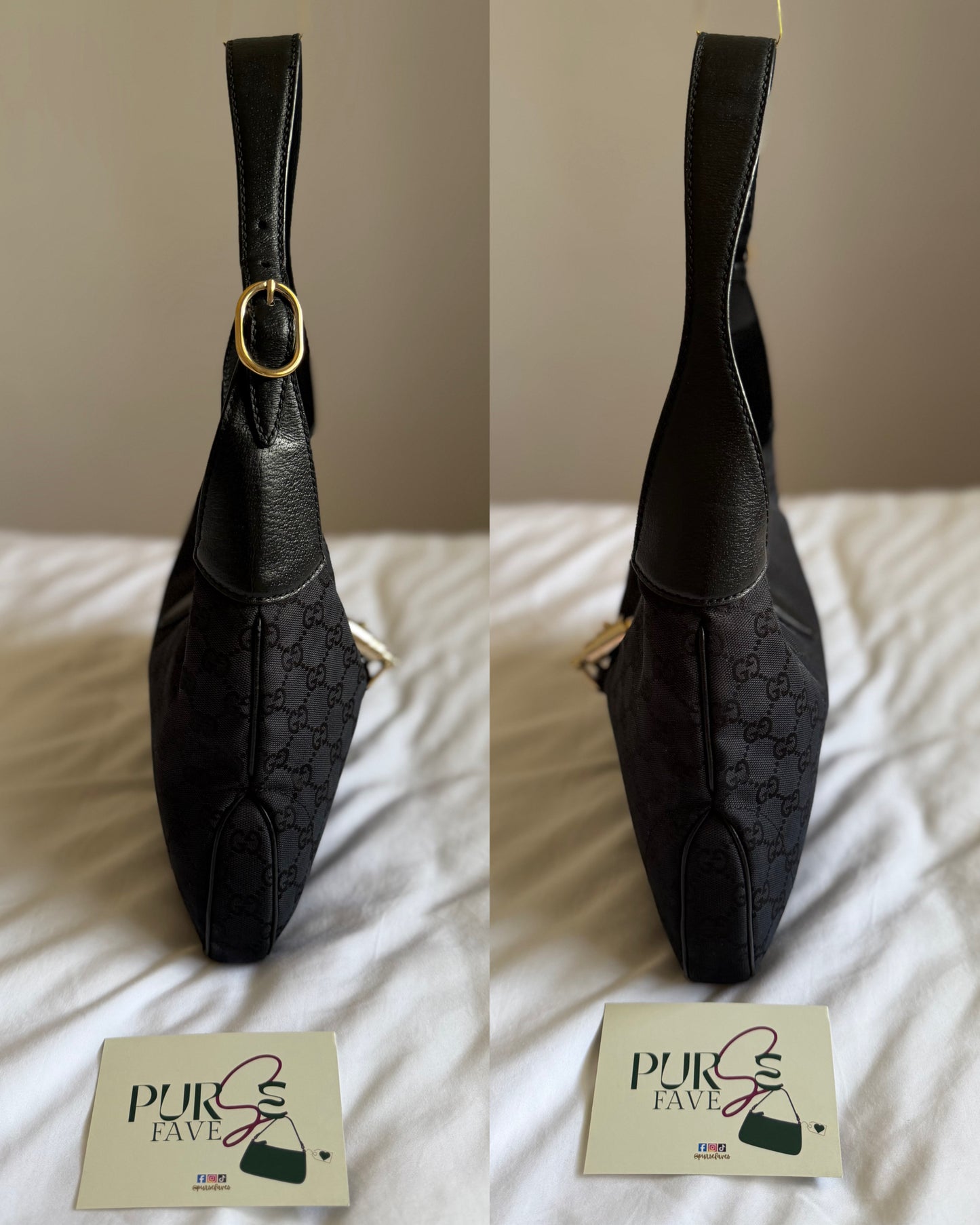 Authentic GUCCI Jackie 1961 Medium Black GG Monogram Canvas Hobo Shoulder Bag