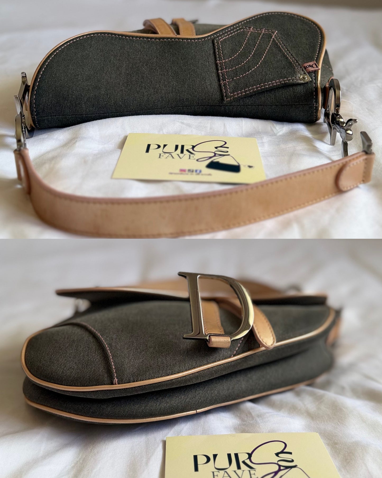 Authentic Vintage CHRISTIAN DIOR Dark Grey Denim with Pocket Saddle Shoulder Bag