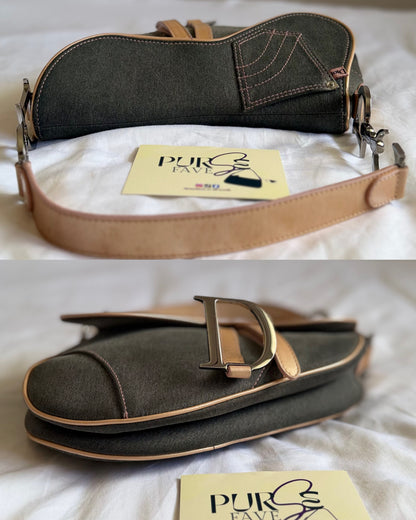 Authentic Vintage CHRISTIAN DIOR Dark Grey Denim with Pocket Saddle Shoulder Bag