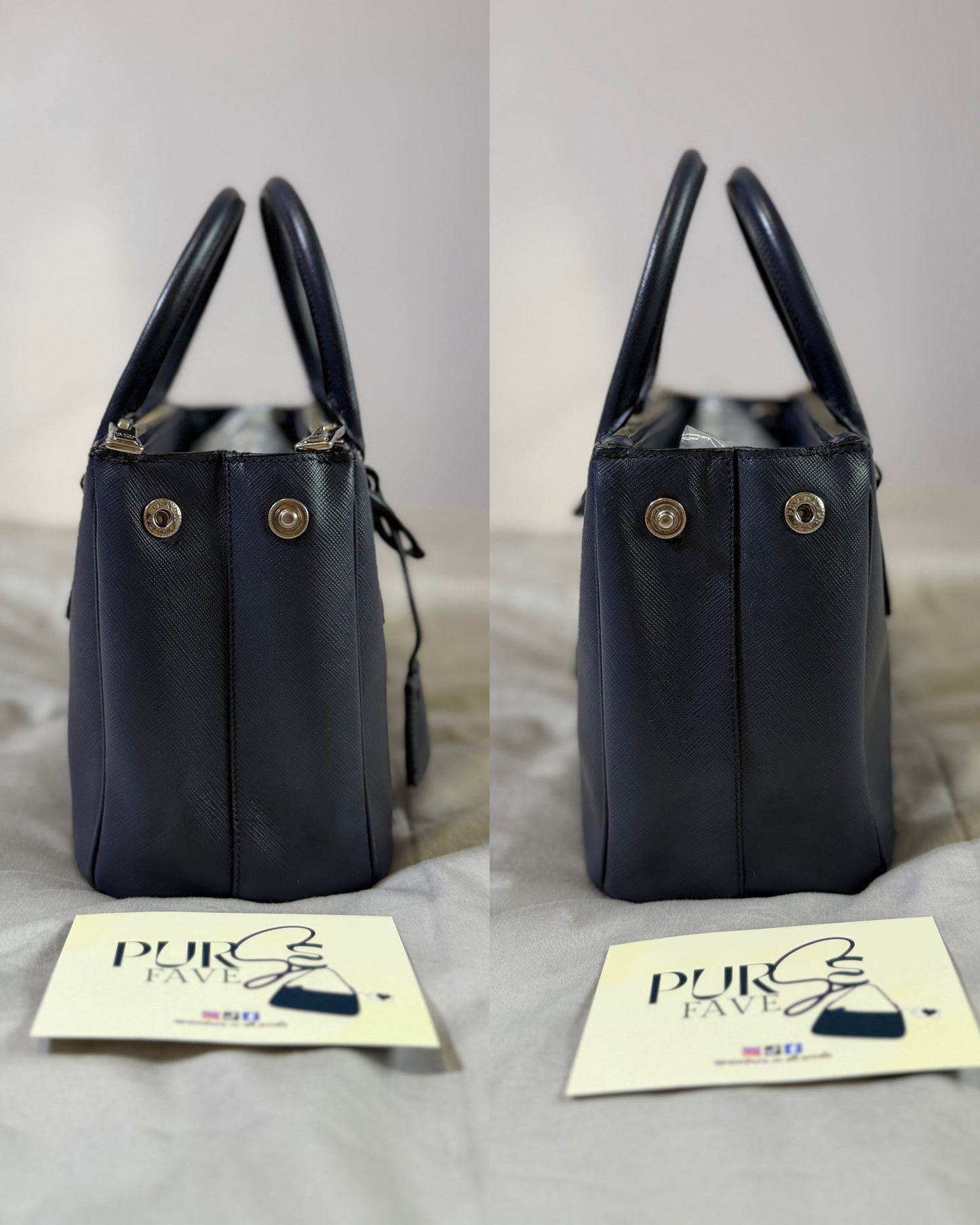 Authentic PRADA Saffiano Lux Galleria Navy Blue Mini Double Zip Tote Crossbody