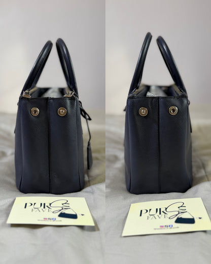 Authentic PRADA Saffiano Lux Galleria Navy Blue Mini Double Zip Tote Crossbody