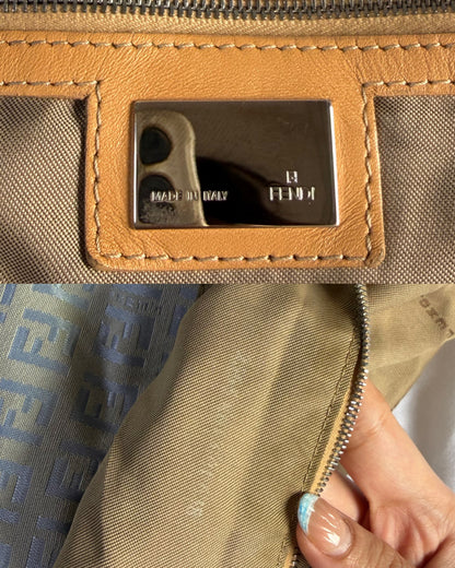 Authentic Vintage Fendi Light Blue Zucchino Canvas Mamma Baguette Shoulder Bag