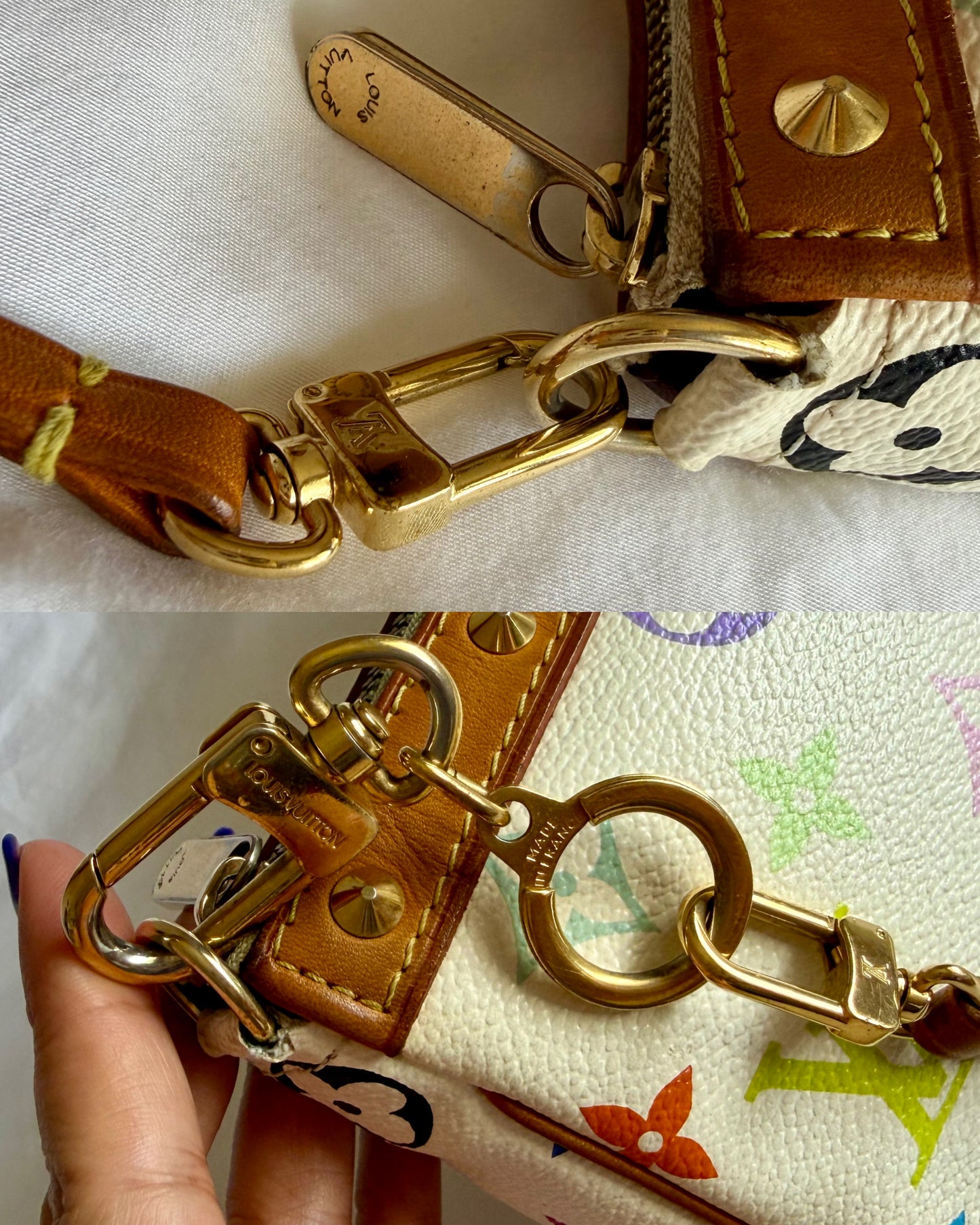 Authentic LOUIS VUITTON × TAKASHI MURAKAMI White Multicolor Pochette Shoulder Bag