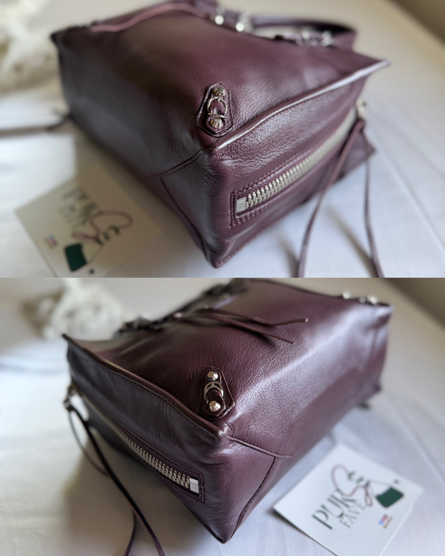 Authentic BALENCIAGA Burgundy Wine Calfskin Leather Mini Papier A4 Magnet Tote Bag