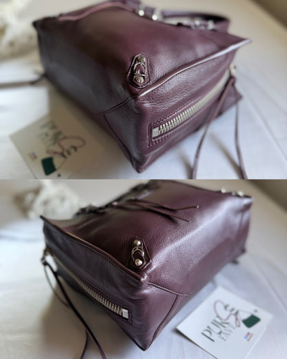Authentic BALENCIAGA Burgundy Wine Calfskin Leather Mini Papier A4 Magnet Tote Bag