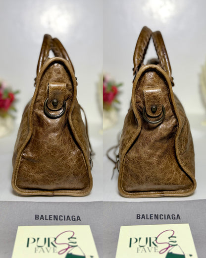 Authentic BALENCIAGA Motocross Classic City Glazed Brown Lambskin Leather Bag