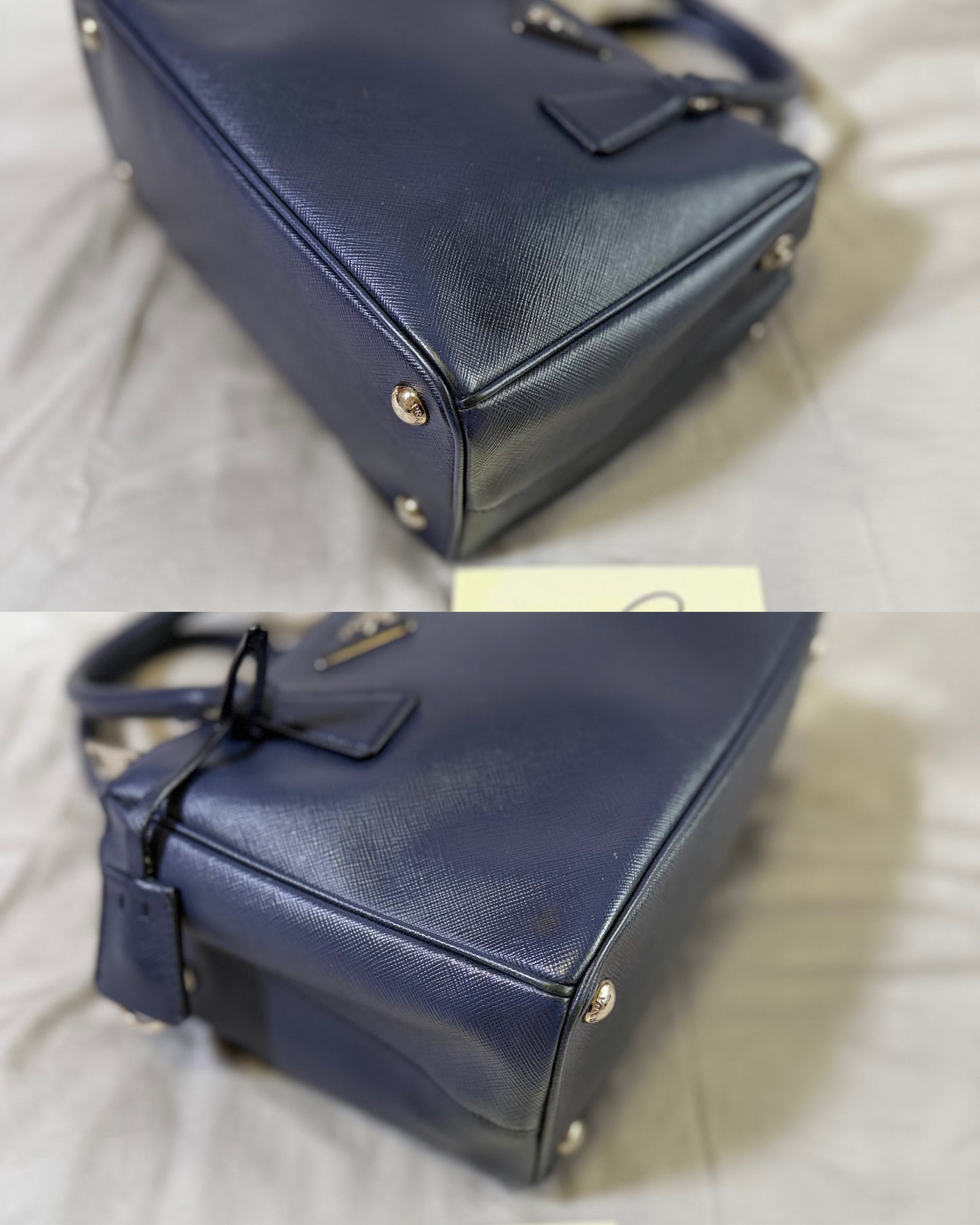 Authentic PRADA Saffiano Lux Galleria Navy Blue Mini Double Zip Tote Crossbody