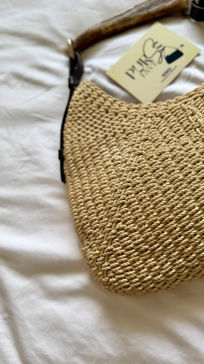 Authentic Vintage YVES SAINT LAURENT Mombasa Raffia by Tom Ford Horn Hobo Shoulder Bag