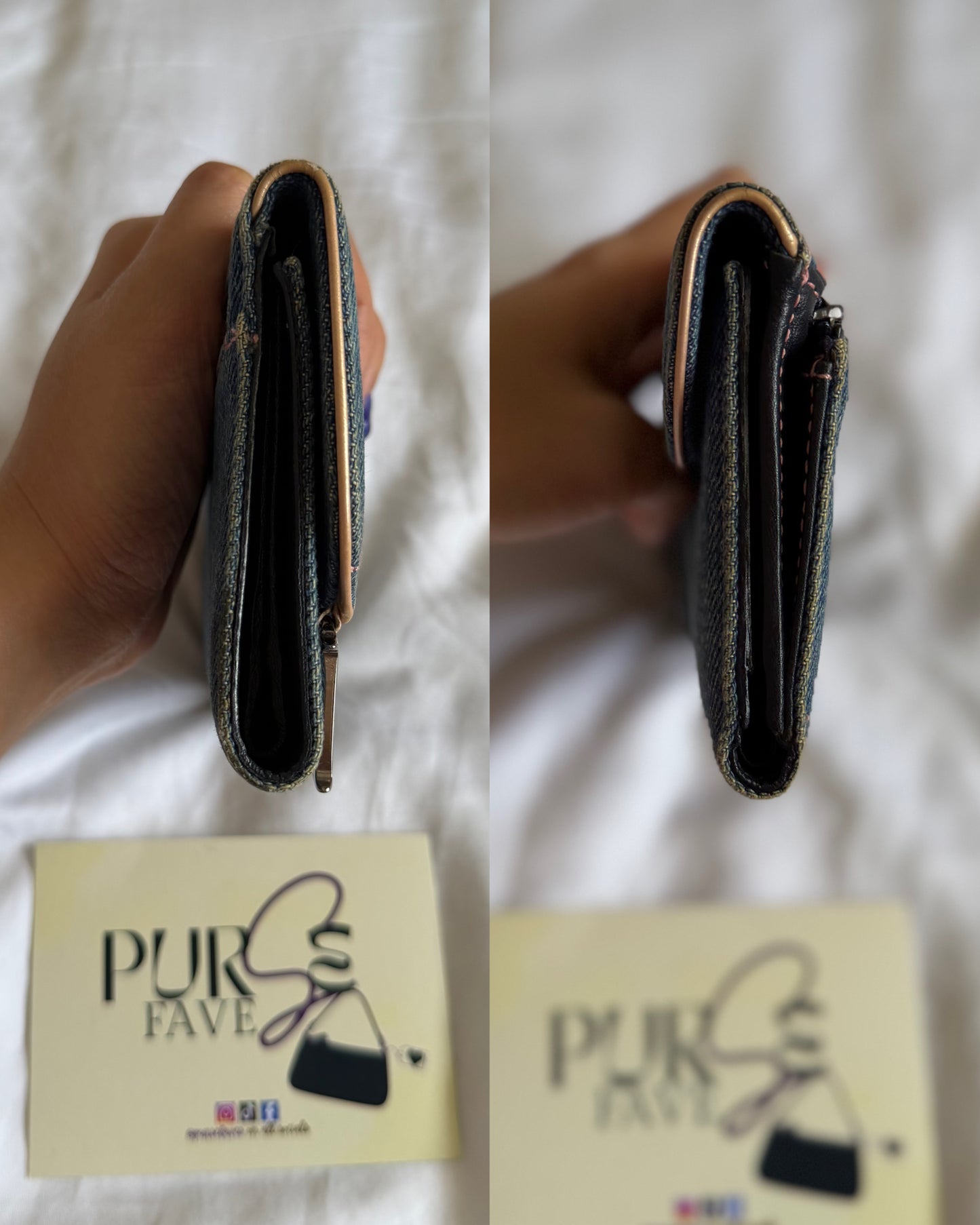 Authentic Vintage CHRISTIAN DIOR Blue Denim Saddle Trifold Wallet