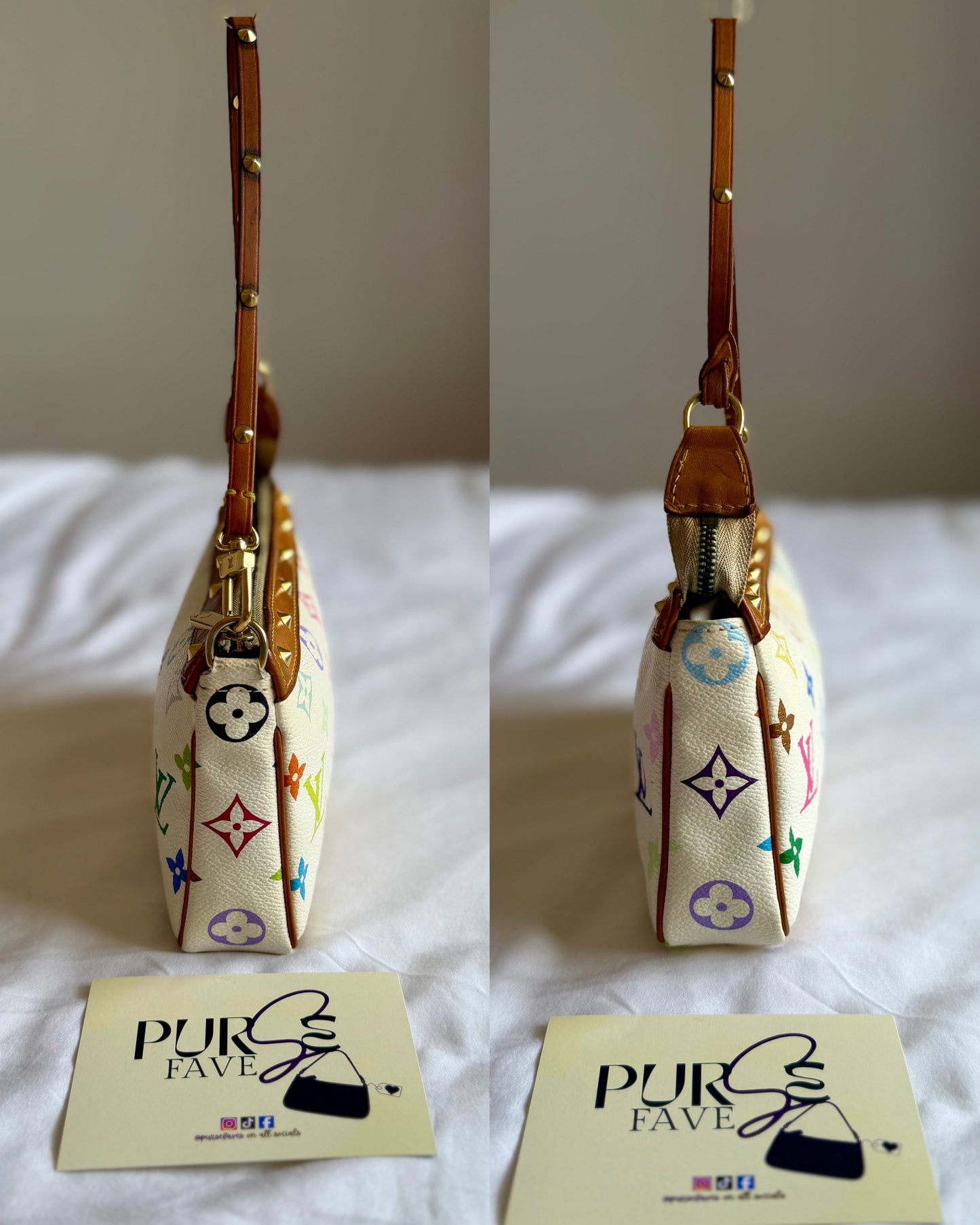 Authentic LOUIS VUITTON × TAKASHI MURAKAMI White Multicolor Pochette Shoulder Bag