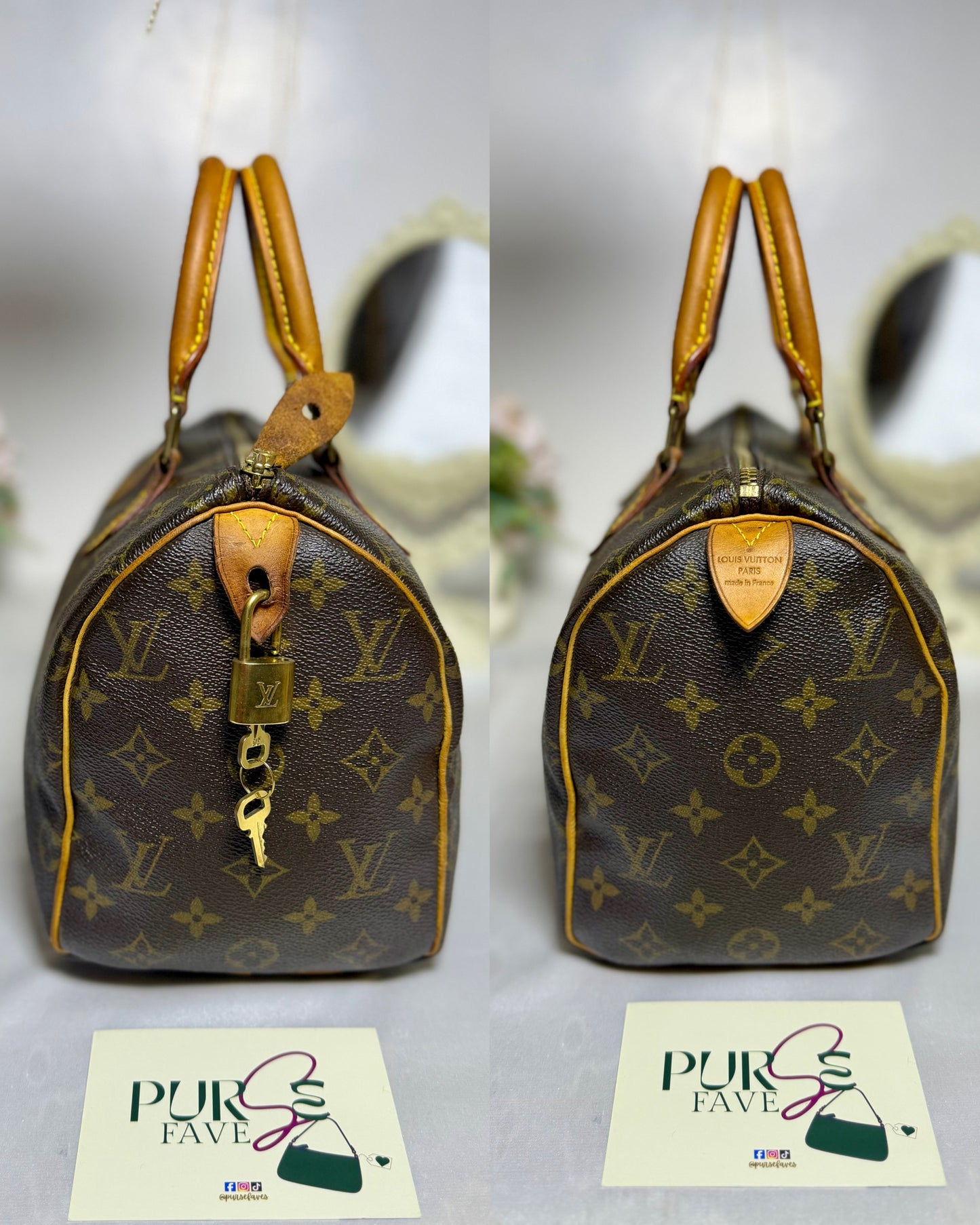 Authentic LOUIS VUITTON Speedy 25 Brown Monogram Canvas Satchel Handbag