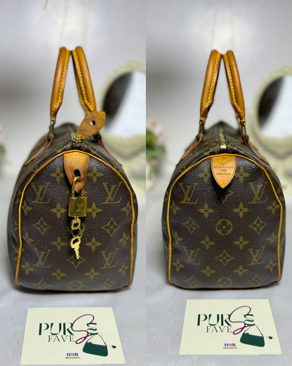 Authentic LOUIS VUITTON Speedy 25 Brown Monogram Canvas Satchel Handbag
