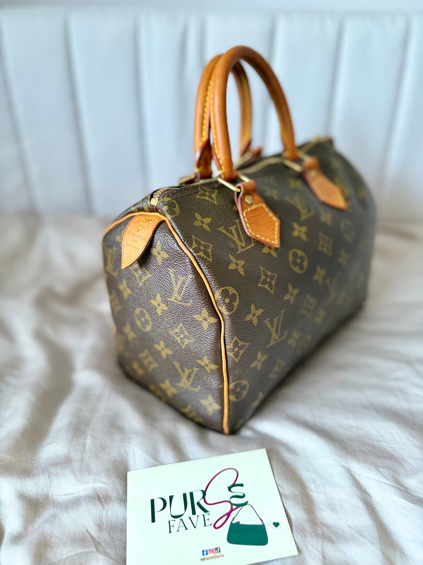 Authentic LOUIS VUITTON Speedy 25 Brown Monogram Canvas Satchel Handbag