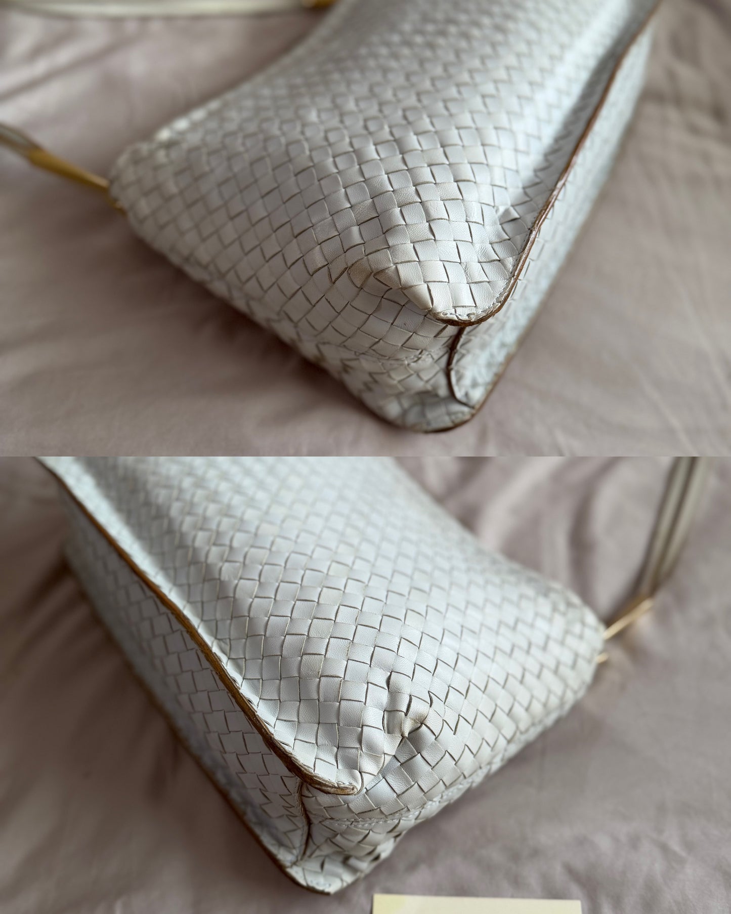 Authentic Vintage Bottega Veneta Light Blue Intrecciato Long Dual Strap Shoulder Bag