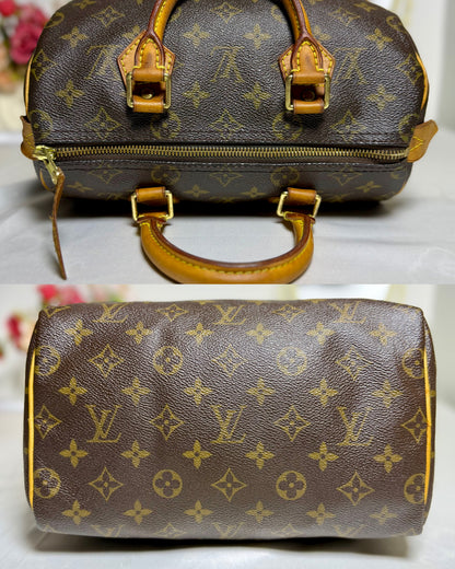 Authentic LOUIS VUITTON Speedy 25 Brown Monogram Canvas Satchel Handbag