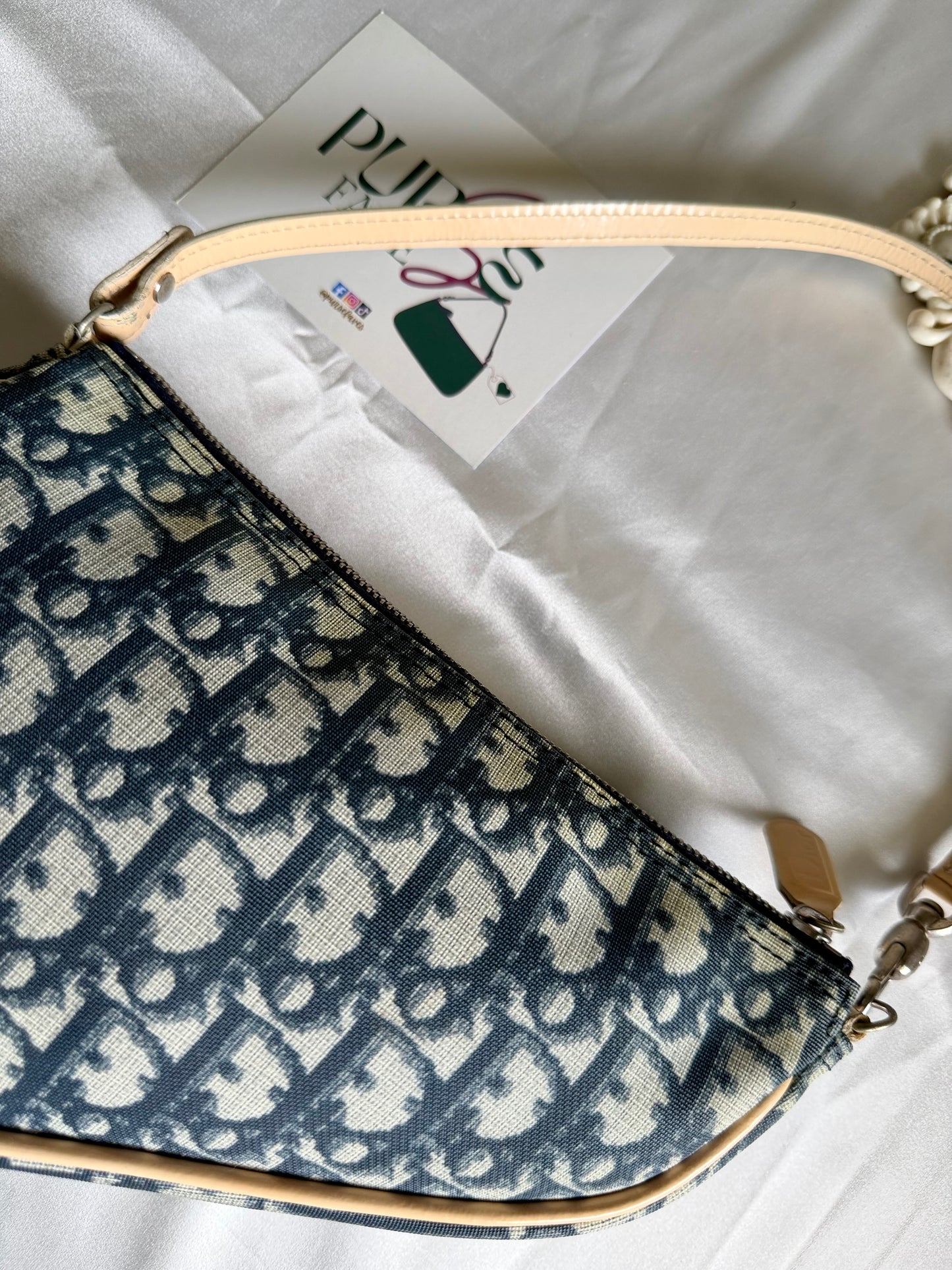 Authentic Vintage CHRISTIAN DIOR Blue Canvas Mini Saddle Pochette Bag