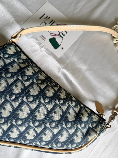 Authentic Vintage CHRISTIAN DIOR Blue Canvas Mini Saddle Pochette Bag
