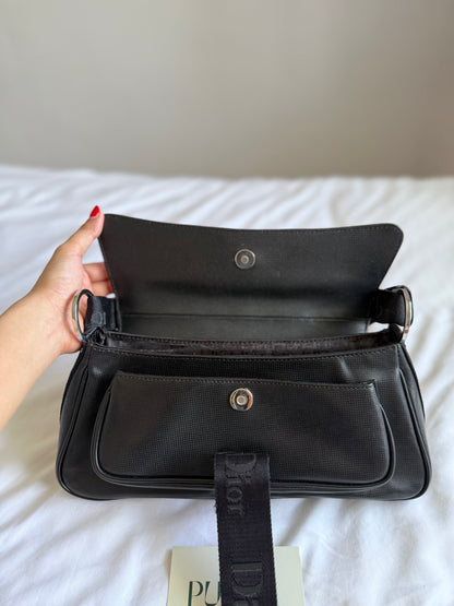 Authentische Christian Dior Hardcore Vintage Schultertasche aus schwarzem Leder