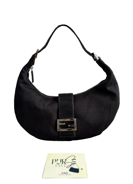 Authentic FENDI Half-Moon Croissant Black Neoprene Baguette Bag