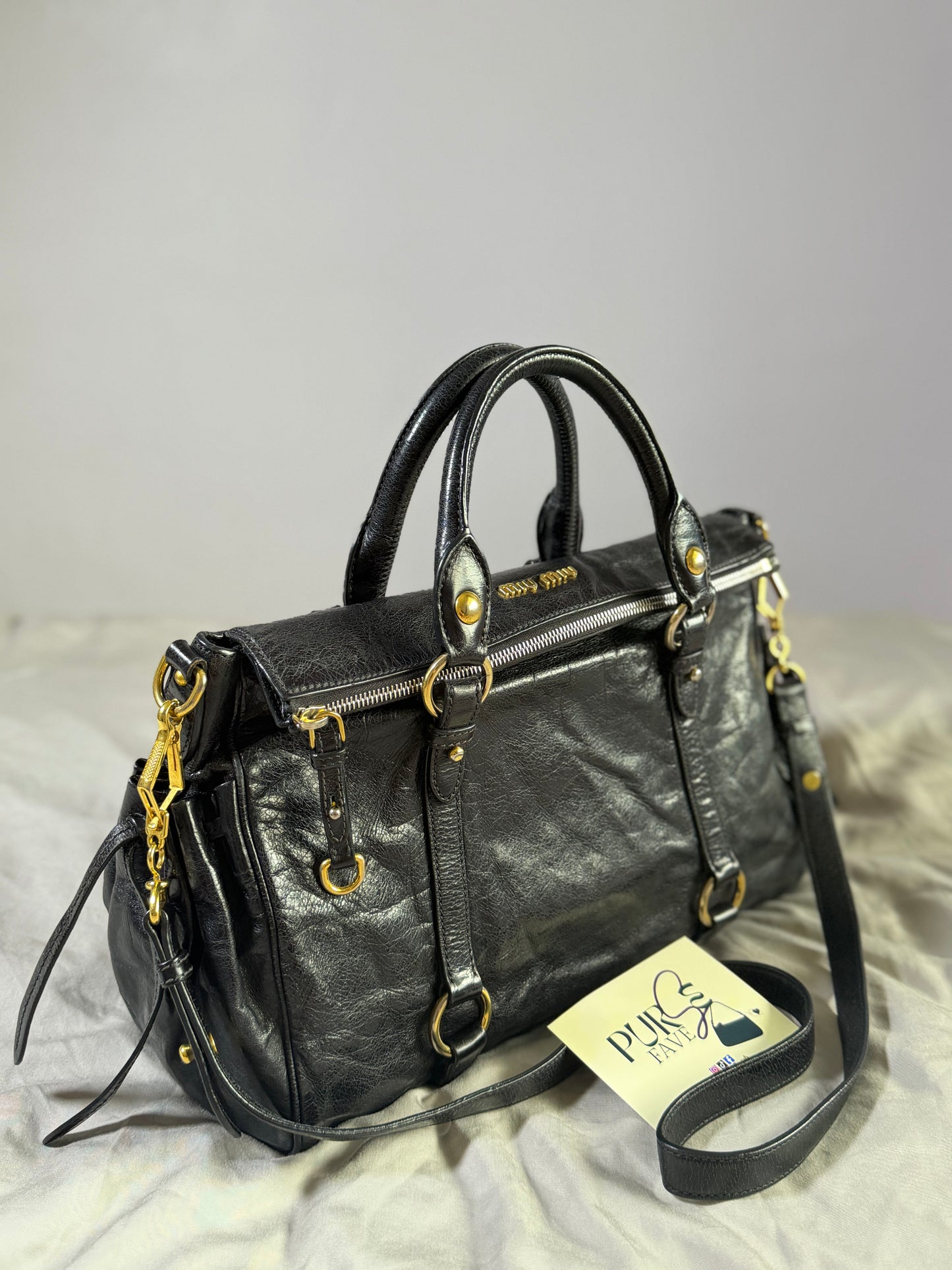Authentic MIU MIU Vitello Lux Fomo Bow Satchel Crossbody Bag