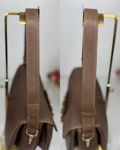 Authentic GUCCI 1955 Vintage Horsebit Shoulder & Crossbody Bag Brown Grained Leather | Mixed Gold & Silver Hardware