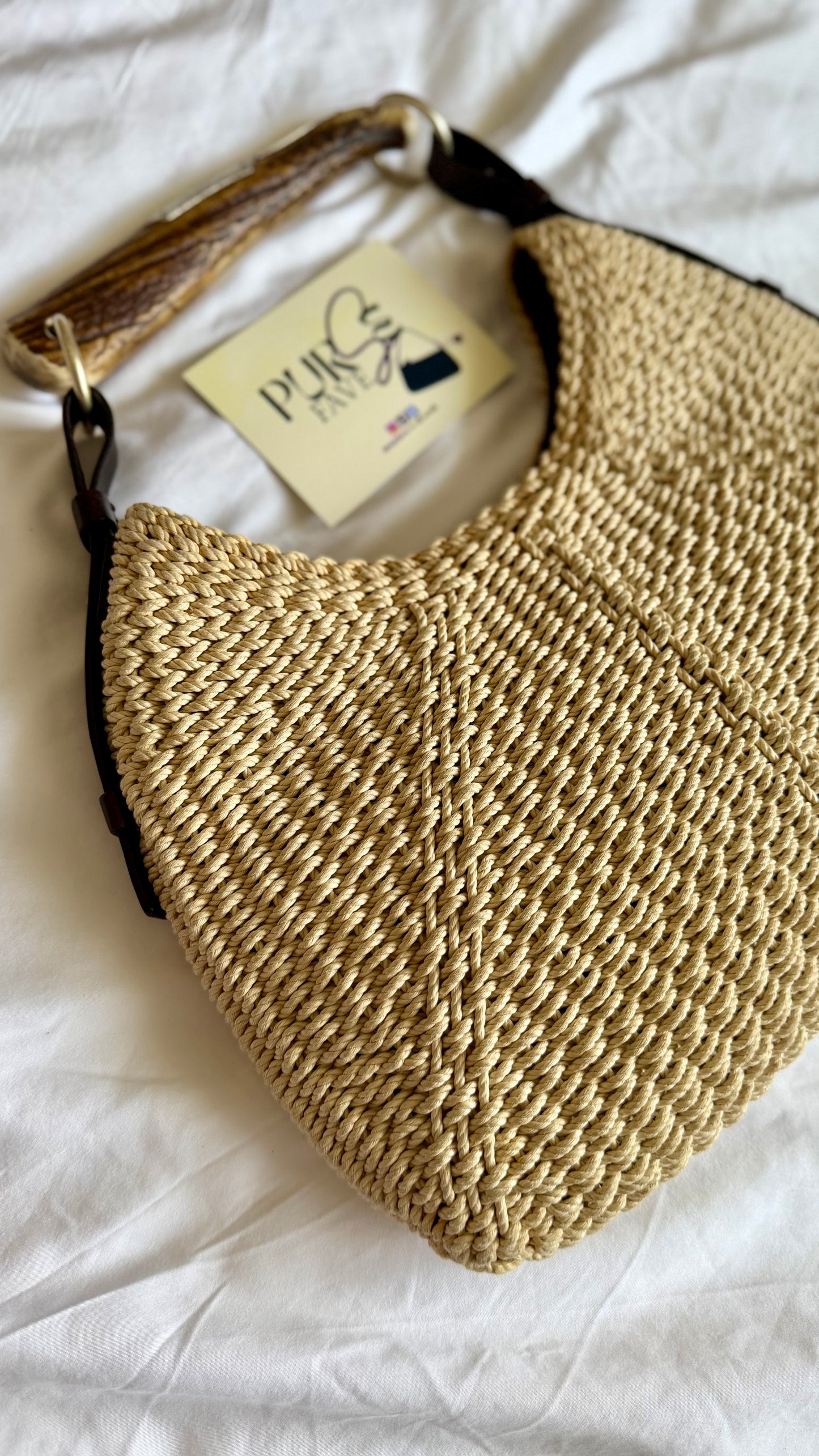 Authentic Vintage YVES SAINT LAURENT Mombasa Raffia by Tom Ford Horn Hobo Shoulder Bag