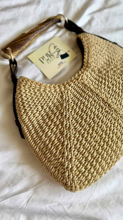 Authentic Vintage YVES SAINT LAURENT Mombasa Raffia by Tom Ford Horn Hobo Shoulder Bag